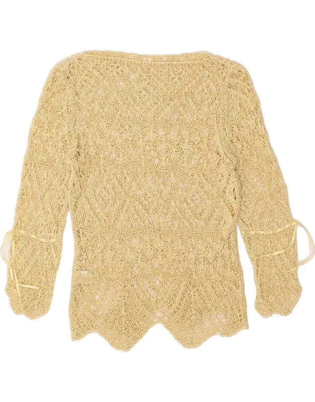 Year-End Sale VINTAGE Womens Crochet Boat Neck Jumper Sweater UK 16 Large Beige