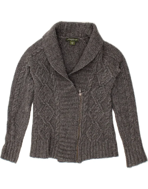 Value Deals EDDIE BAUER Womens Crop Cardigan Sweater UK 6 XS Grey Wool