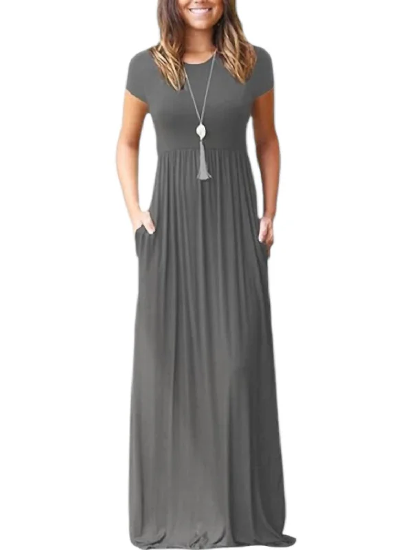 Can't Be Beat Maxi With Pocket Dress In Gray