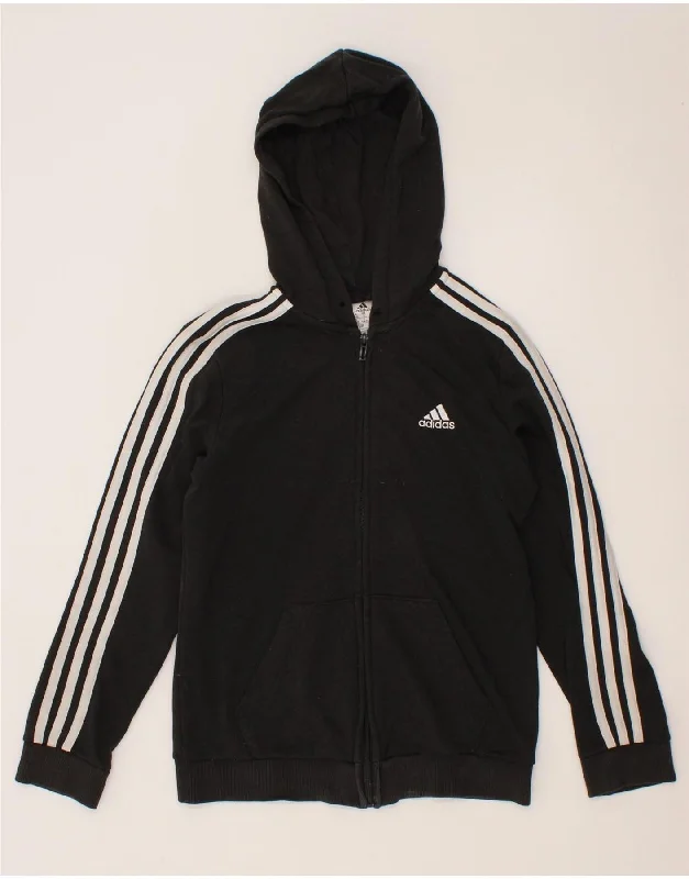 Discount Mania ADIDAS Womens Zip Hoodie Sweater UK 8/10 Small Black Cotton