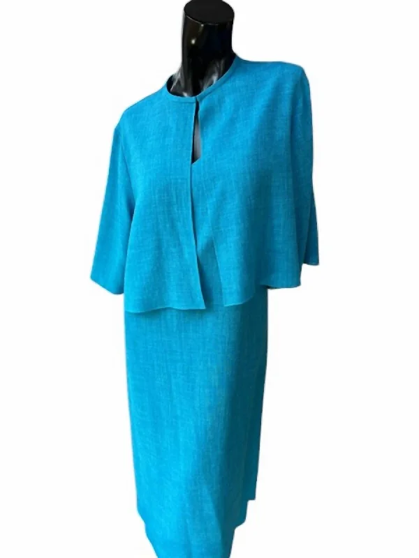 Super Sale 3/4 Sleeve Jacket In Cyan