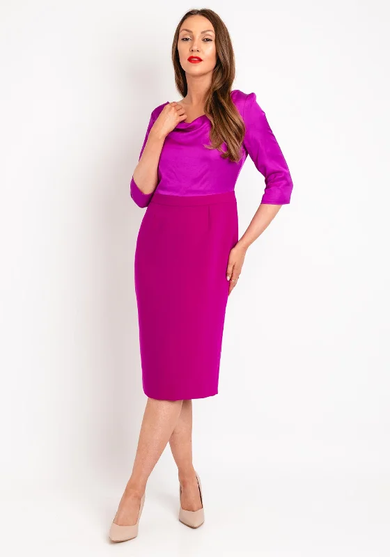 Can't Miss Fee G Sylvie Drape Neck Contrasting Pencil Midi Dress, Magenta