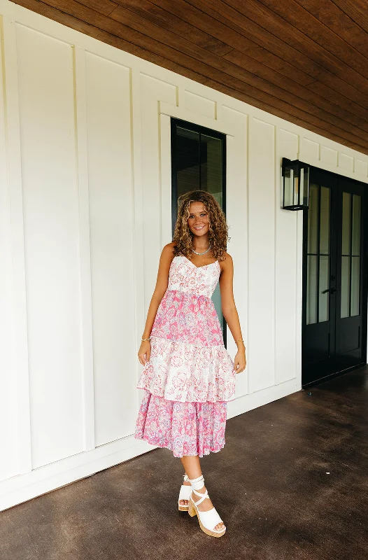 Seasonal Sale Paisley Midi Dress - White/Pink