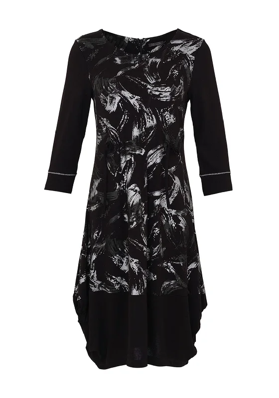 Deal of the Week Dolcezza Brush Stroke Print Tie Waist Midi Dress, Black