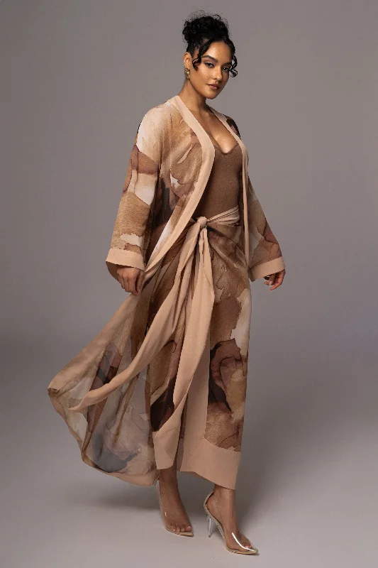 Deal of the Week Tan Abstract Alissa Printed Duster