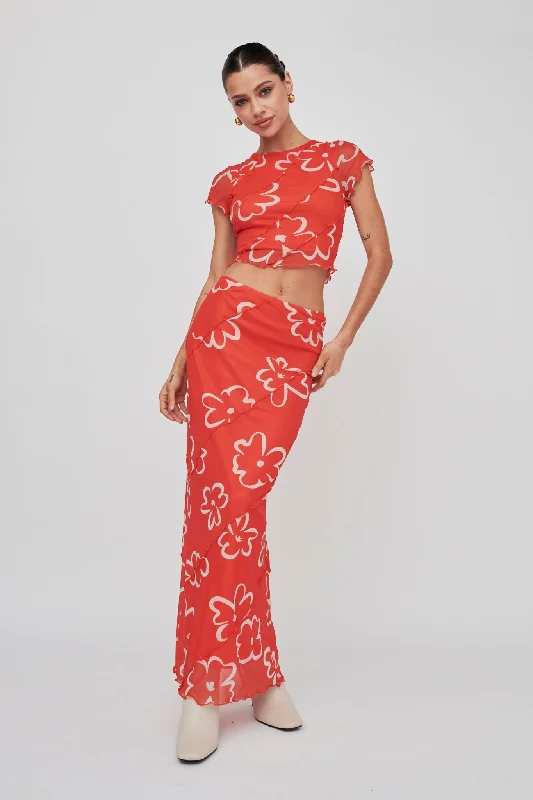 New Markdowns Gold Rush Maxi Skirt Print Orange