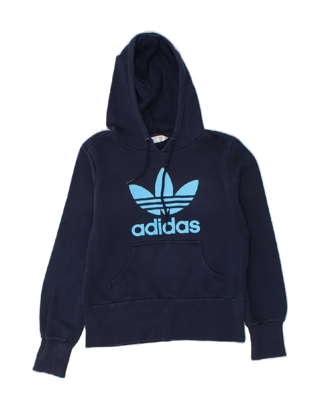 Extra Discounts ADIDAS Womens Graphic Hoodie Jumper IT 38 XS Navy Blue Cotton