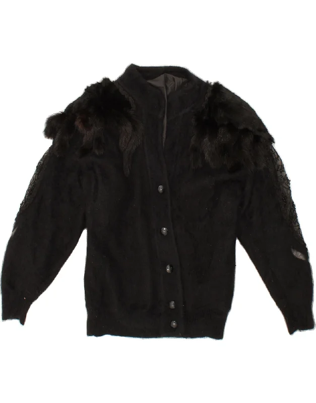 Mega Sale VINTAGE Womens Cardigan Sweater UK 20 2XL Black Angora