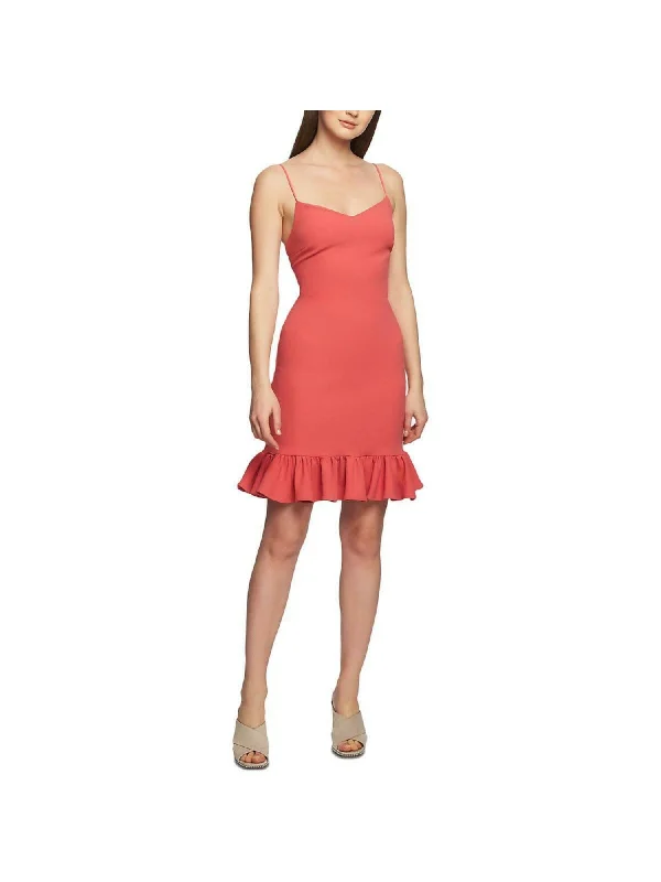 Shop and Save 1. STATE Womens Coral Ruffled Spaghetti Strap V Neck Short Evening Body Con Dress Shop and Save 1. STATE Womens Coral Ruffled Spaghetti Strap V Neck Short Evening Body Con Dress