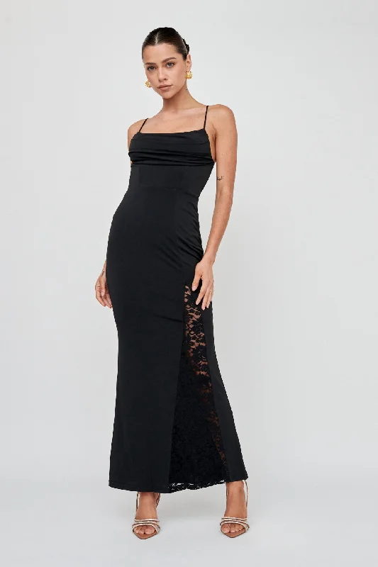 Limited Availability Well Versed Lace Split Maxi Dress Black