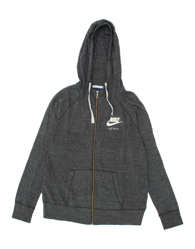 Can't Miss NIKE Womens Graphic Zip Hoodie Sweater UK 16 Large Grey Flecked