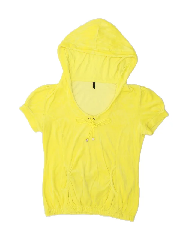 While Supplies Last BENETTON Womens Short Sleeve Hoodie Jumper UK 14 Medium Yellow