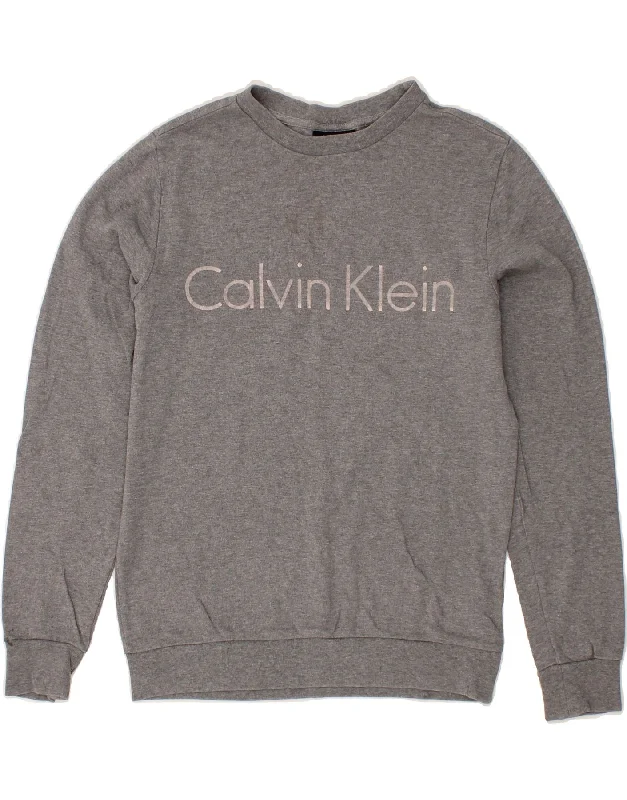 Deep Discounts CALVIN KLEIN Womens Oversized Graphic Sweatshirt Jumper UK 6 XS Grey