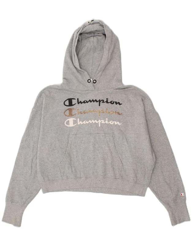 Special Discount CHAMPION Womens Oversized Graphic Crop Hoodie Jumper UK 18 XL Grey Cotton Special Discount CHAMPION Womens Oversized Graphic Crop Hoodie Jumper UK 18 XL Grey Cotton