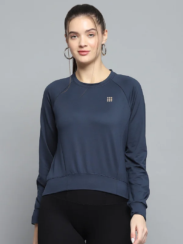 Great Bargains Women Navy Blue Solid Round Neck Full Sleeve Sweatshirt
