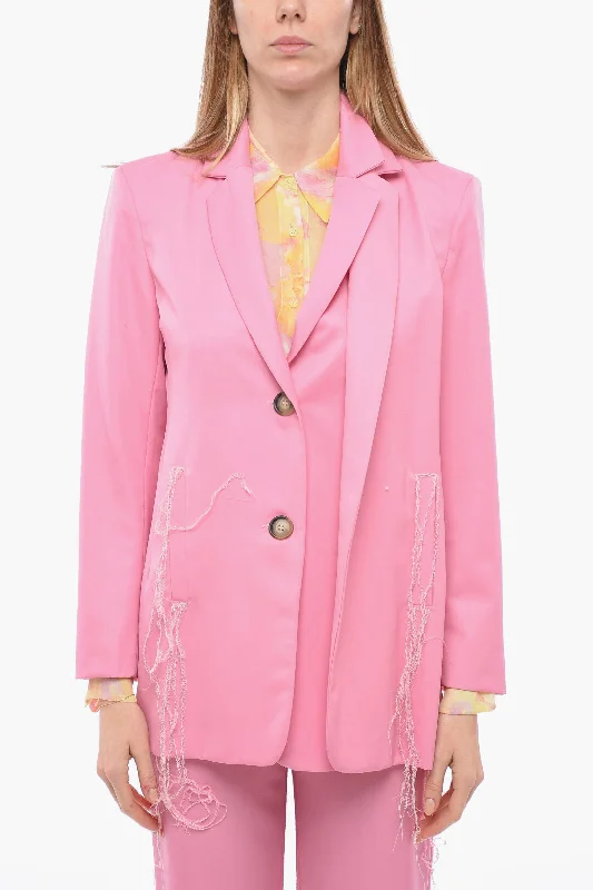 Today Only Julfer Frayed Details Wool Maxi Blazer 40 Italian Size