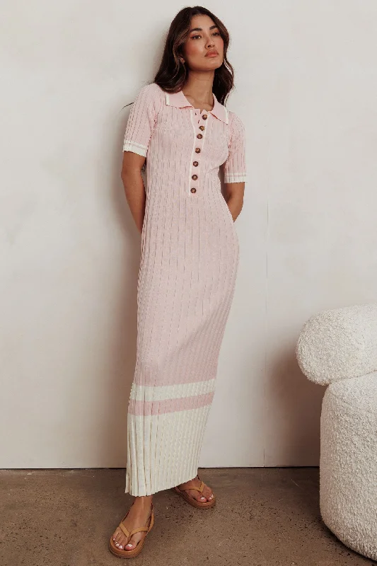 Don't Wait Cayla Button-Up Ribbed Knit Dress Pink