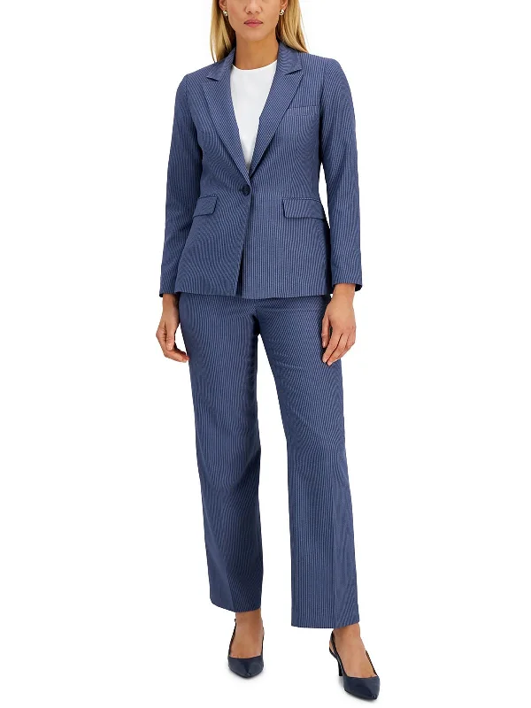 Markdown Madness Womens Striped Work Wear One-Button Blazer