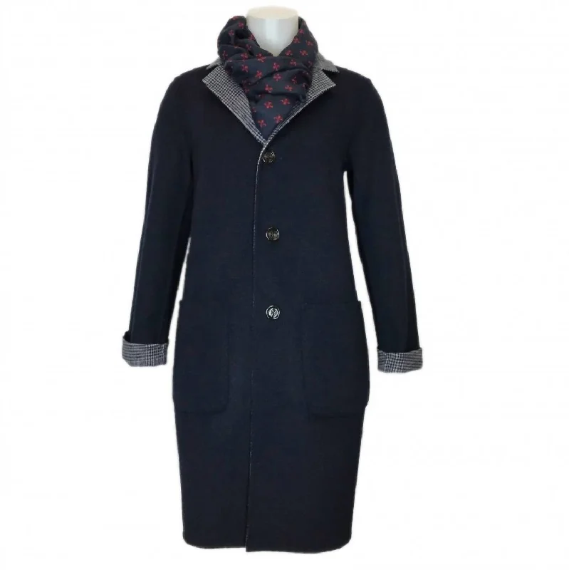 Can't Miss Women's Alima Reversible Wool Coat In Navy/plaid