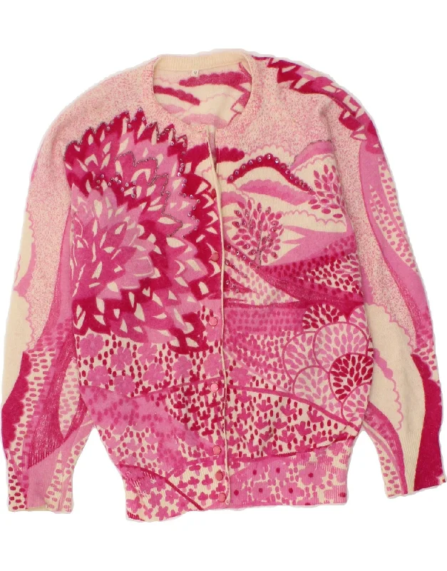 Crazy Savings VINTAGE Womens Cardigan Sweater UK 14 Medium Pink Floral