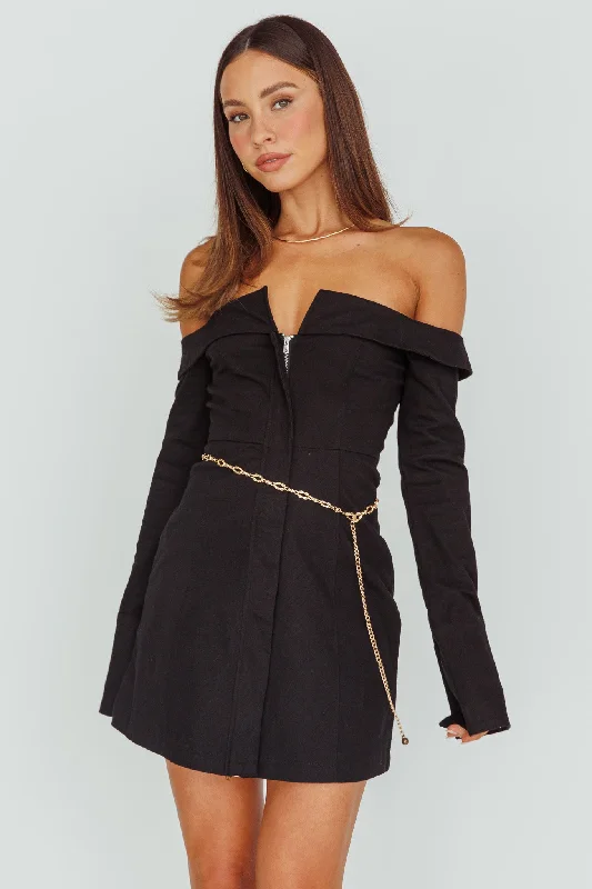 The Best Prices Tamra Long Sleeve Off-Shoulder Zip Dress Black