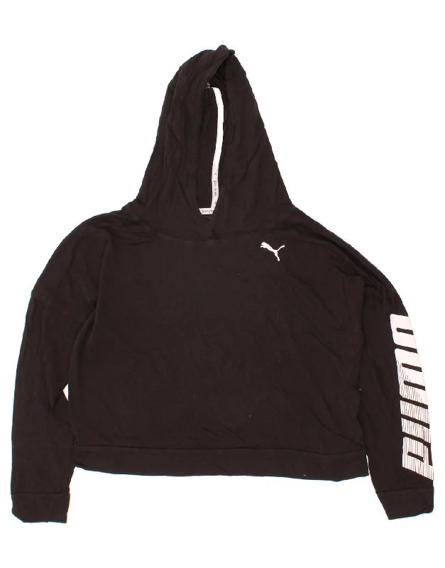 Act Now PUMA Womens Graphic Crop Hoodie Jumper UK 8 Small  Black Cotton