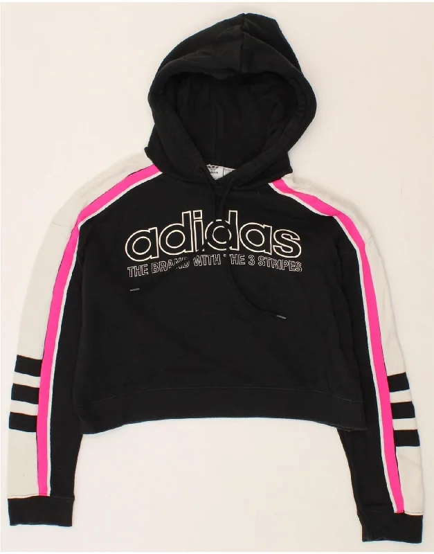 Unmissable Offer ADIDAS Womens Oversized Crop Hoodie Jumper UK 6 XS Black Colourblock Unmissable Offer ADIDAS Womens Oversized Crop Hoodie Jumper UK 6 XS Black Colourblock