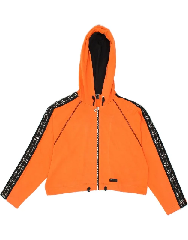 Buy Now CHAMPION Womens Oversized Crop Zip Hoodie Sweater UK 10 Small Orange
