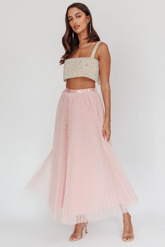 Savings Galore Kristine Accordion Pleat Tulle Maxi Skirt Dusty Pink