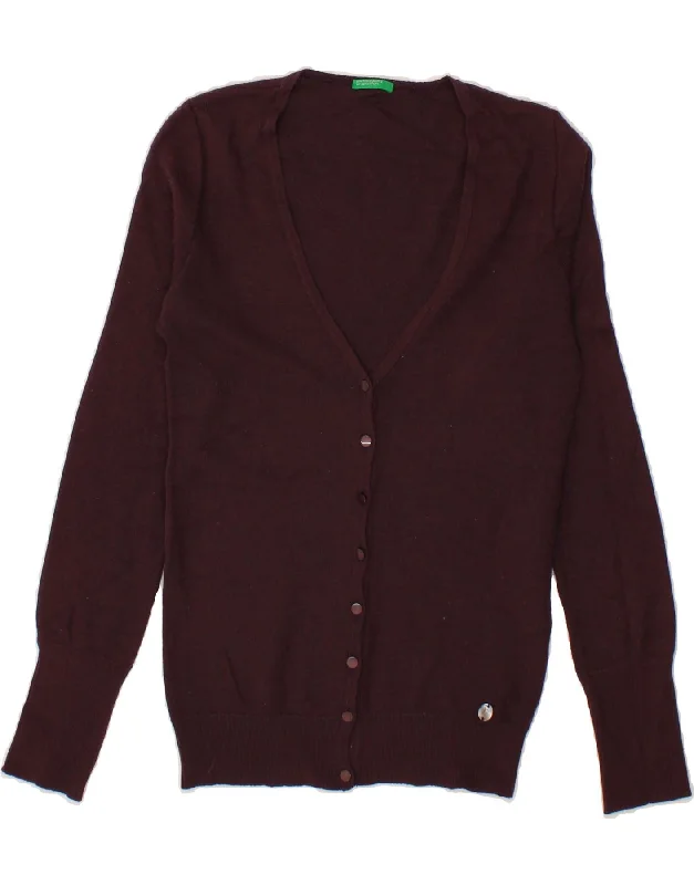 Members Only BENETTON Womens Cardigan Sweater UK 12 Medium Burgundy Wool