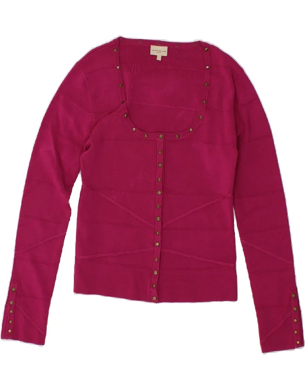 Overstock KAREN MILLEN Womens Crop Cardigan Sweater US 3 Small Pink Viscose
