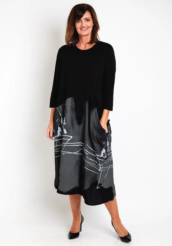 Savings Spectacular Natalia Collection One Size Paint Splash Midi Dress, Black