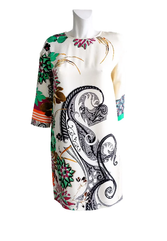 Crazy Deals Etro Cream Shift Dress with Multicoloured Print, UK10