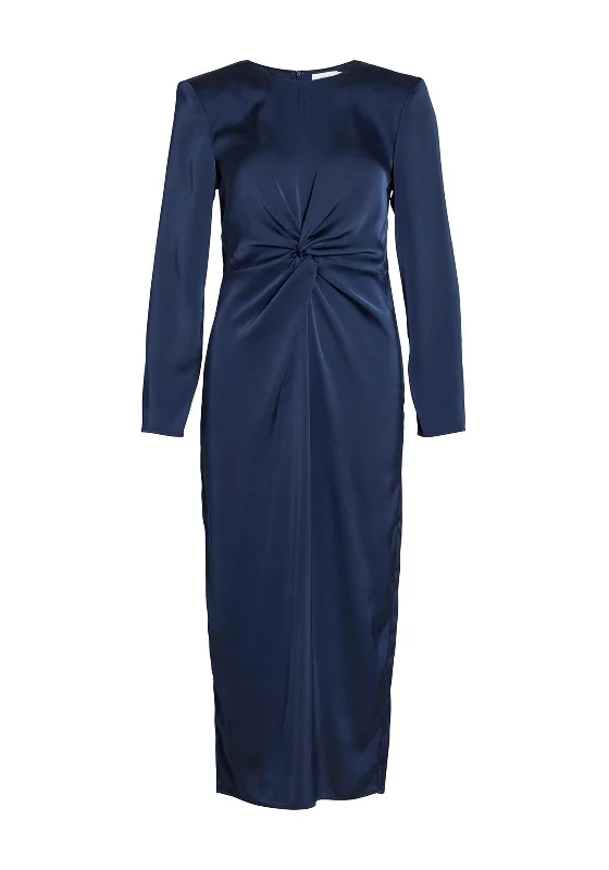 Last Chance Vila Ravenna Knotted Waist Satin Maxi Dress, Navy Blazer