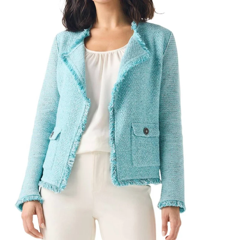 Online Specials Fringe Mix Knit Pocket Jacket In River
