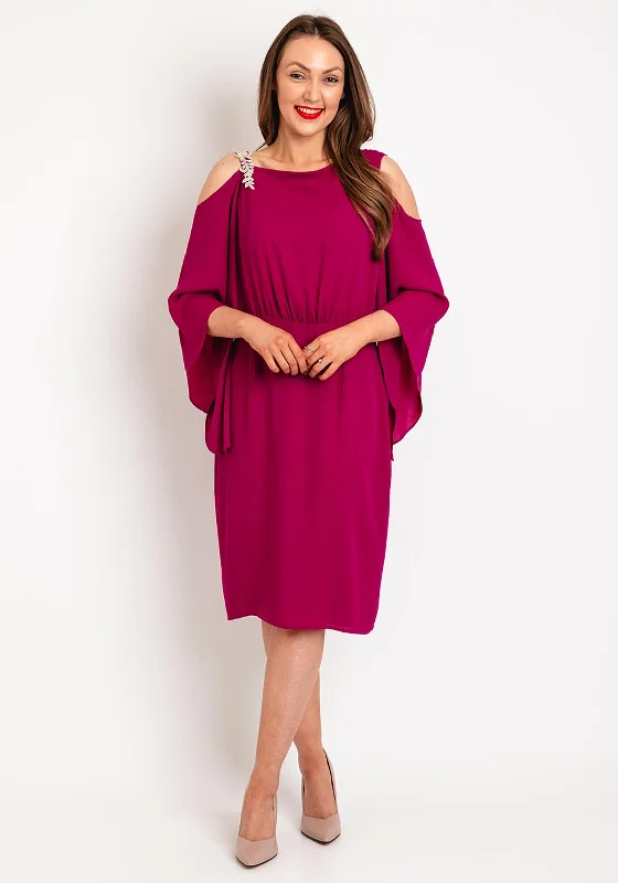 Markdowns Olimara Applique Cold Shoulder Midi Dress, Magenta