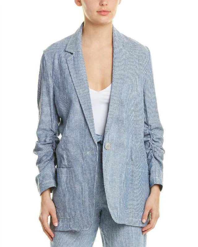 Weekend Deal Striped Linen Blend One-Button Blazer In Blue
