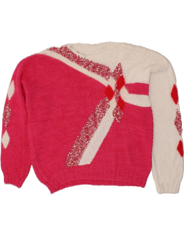 Price Drop VINTAGE Womens Boat Neck Jumper Sweater UK 18 XL Pink Colourblock