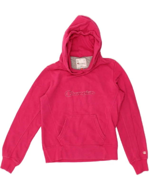 Flash Sale CHAMPION Womens Graphic Hoodie Jumper UK 10 Small Pink Cotton