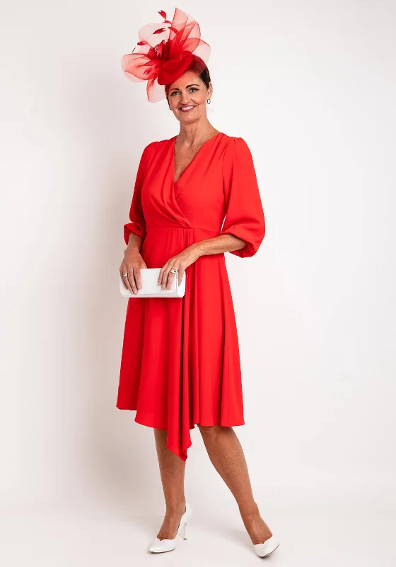 New Arrival Ella Boo Seamed Faux Wrap Midi Dress, Red