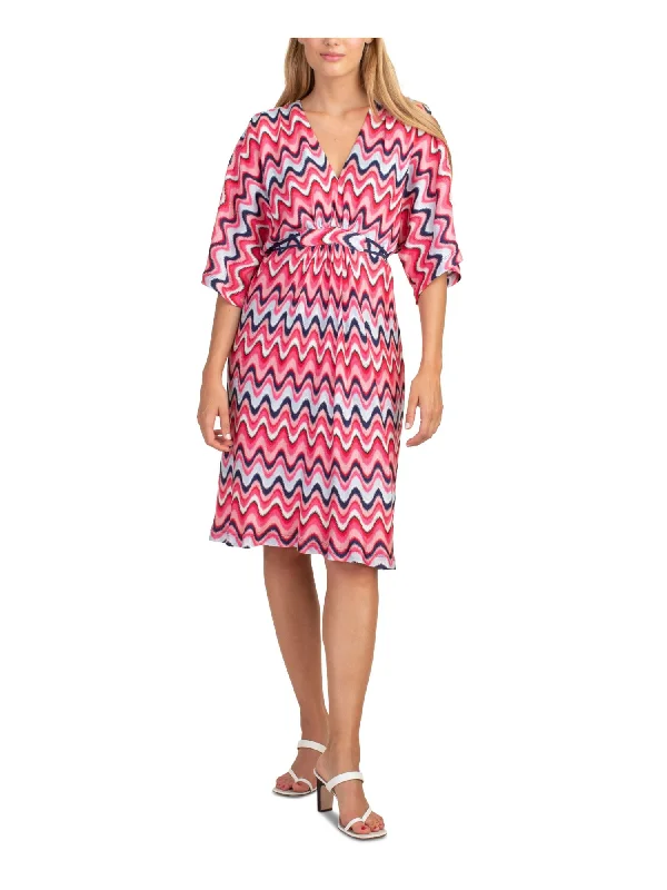 Act Fast TRINA TURK Womens Pink Tie Printed Dolman Sleeve V Neck Knee Length A-Line Dress Act Fast TRINA TURK Womens Pink Tie Printed Dolman Sleeve V Neck Knee Length A-Line Dress