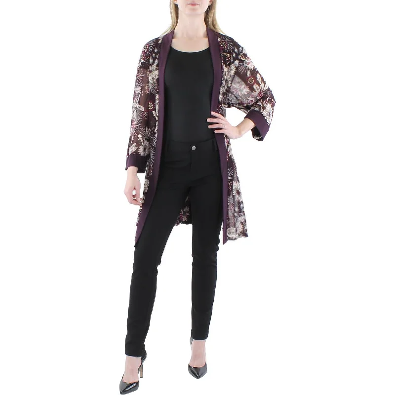 Special Buy Plus Womens Mesh Floral Duster Blazer
