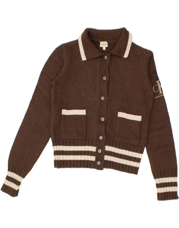 Savings Galore CALVIN KLEIN Womens Graphic Cardigan Sweater UK 12 Medium Brown Wool