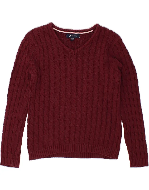 Shop and Save KANGOL Womens V-Neck Jumper Sweater UK 14 Medium  Maroon Cotton