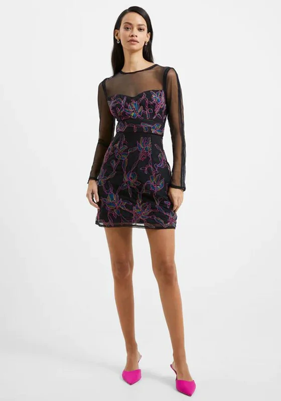 Clearance Items French Connection Emilia Embroidered Mini Dress, Blackout