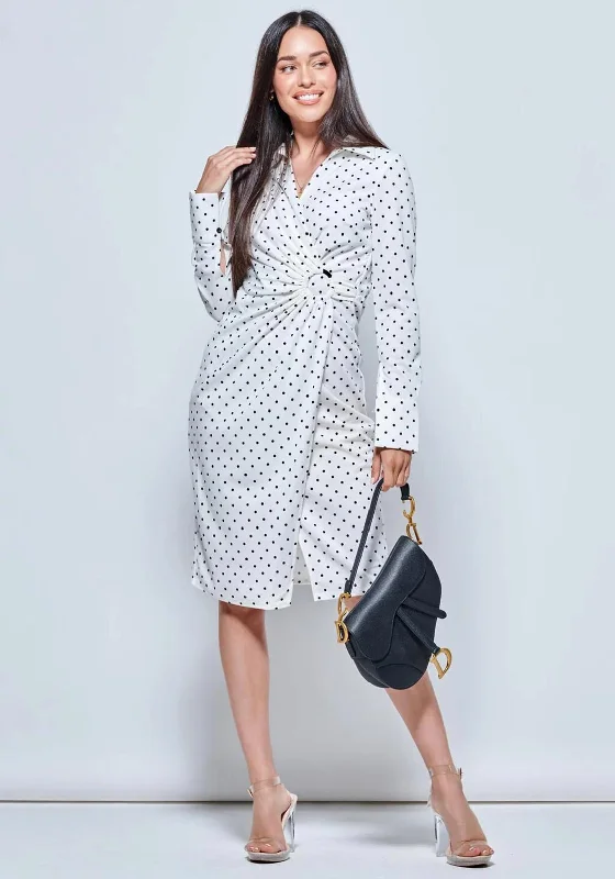 Huge Discounts Jolie Moi Buckle Polka Dot Midi Dress, White & Black
