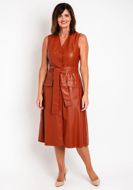 Quick Sale Camelot PU Waistcoat Midi Dress, Rust