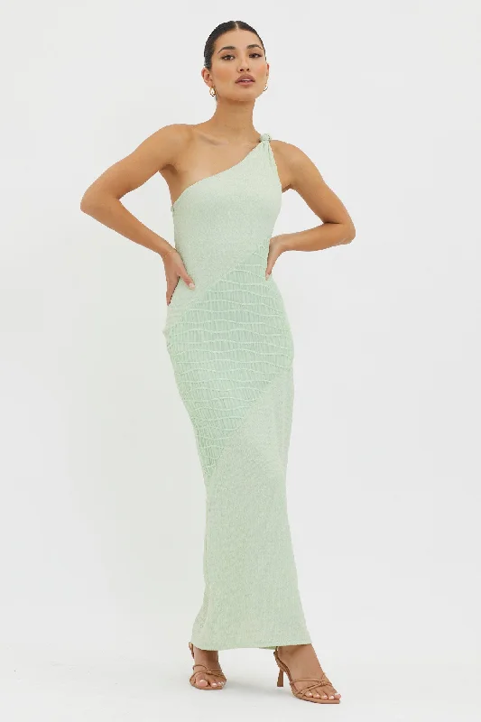 Steals and Deals Clean Slate One-Shoulder Smocked Midi Dress Sage