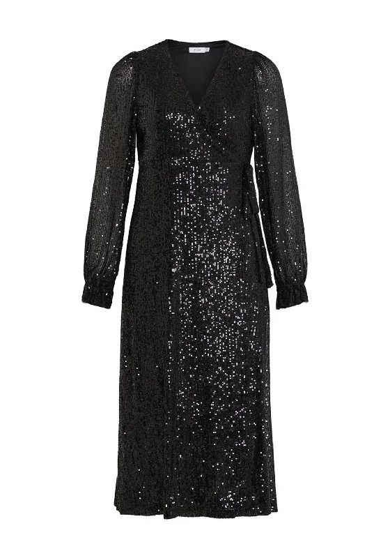 Blowout Sale Vila Maia Sequin Midi Wrap Dress, Black