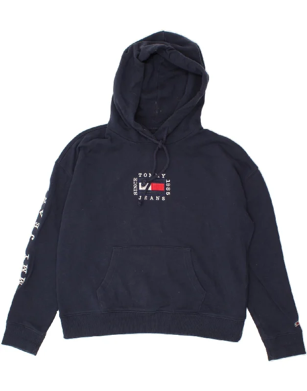 Instant Discount TOMMY HILFIGER Womens Graphic Hoodie Jumper UK 14 Medium Navy Blue